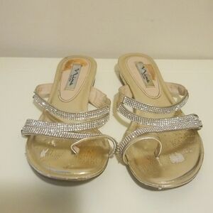 Gold Rhinestone sandals, Size 8